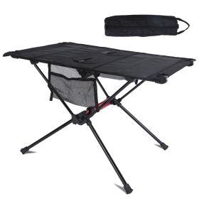 Portable Folding Camping Table Aluminum Alloy Frame with 2 Cup Holders 2 Side Pockets Carry Bag