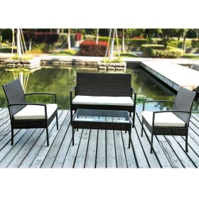 4Pcs Outdoor Rattan Furniture Patio Cushioned Garden Sofa Set(Beige Cushion)