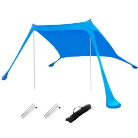9.8x9.8FT Foldable Beach Canopy Tent Windproof Shelter with 4 Sandbag 2 Pole and Storage Bag Rectangle Blue