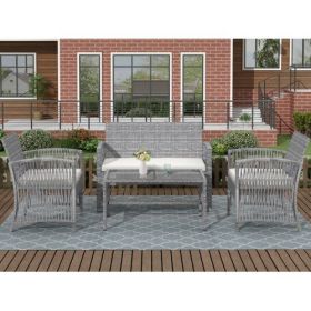 4 Pieces Outdoor Rattan Chair & Table Patio Furniture Set
