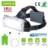 20000LM LED Work Headlamp 3 Lighting Modes Rechargeable IP65 and Waterproof