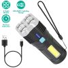 Rechargeable Flashlight LED Floodlight Torch w/Strap Super Bright Flashlight w/4 Light Modes