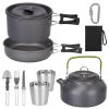 12Pcs Camping Cookware Aluminum Pot Pans Kit with Cup Fork Spoon Knife
