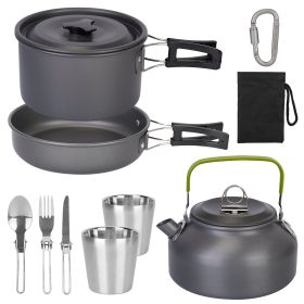 12Pcs Camping Cookware Aluminum Pot Pans Kit with Cup Fork Spoon Knife