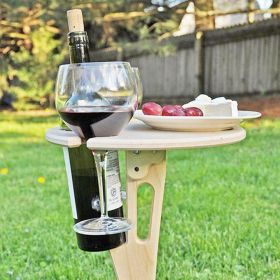 Portable Outdoor Folding Wooden Wine Table Glass Holder