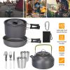 12Pcs Camping Cookware Aluminum Pot Pans Kit with Cup Fork Spoon Knife