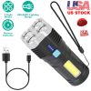 Rechargeable Flashlight LED Floodlight Torch w/Strap Super Bright Flashlight w/4 Light Modes