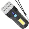 Rechargeable Flashlight LED Floodlight Torch w/Strap Super Bright Flashlight w/4 Light Modes