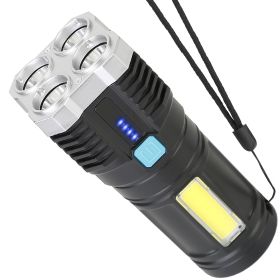 Rechargeable Flashlight LED Floodlight Torch w/Strap Super Bright Flashlight w/4 Light Modes