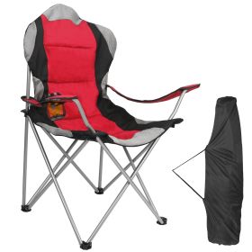 Foldable Camping Chair Heavy Duty Steel, Padded Seat 330LBS Max Load with Cup Holder Carry Bag (Option: CampingChairRed)