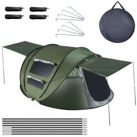 5-8 Person Pop Up Waterproof Tent with 4 Tent Poles 2 Mosquito Net Windows Carrying Bag (Option: TentProGreen58)