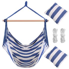 Canvas Hammock Hanging Chair Swing with 2 Pillows 265LBS Load-bearing (Option: HangHammockChairBlue)