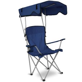 Foldable Beach Canopy Chair 330LBS Load Seat w/ Cup Holder (Option: CanopyChairNavyBlue)