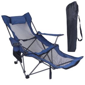 Heavy Duty Steel Foldable Reclining Chair 330LBS Load Max (Option: CampingMeshChairBlue)
