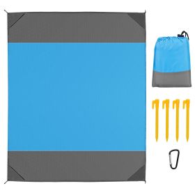 Sand Proof Water Resistant Beach Mat w/ 4 Anchors 1 Carry Bag 108x96.46in (Option: CampingBlanketBlueL)