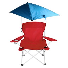 Foldable Beach Chair with Detachable Umbrella, Armrest, Adjustable Canopy with Cup Holder Carry Bag (Option: BeachChairRed)