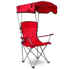 Foldable Beach Canopy Chair 330LBS Load Seat w/ Cup Holder (Option: CanopyChairRed)