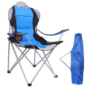 Foldable Camping Chair Heavy Duty Steel, Padded Seat 330LBS Max Load with Cup Holder Carry Bag (Option: CampingChairBlue)