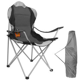 Foldable Camping Chair Heavy Duty Steel, Padded Seat 330LBS Max Load with Cup Holder Carry Bag (Option: CampingChairGrey)
