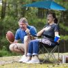 Foldable Beach Chair with Detachable Umbrella, Armrest, Adjustable Canopy with Cup Holder Carry Bag
